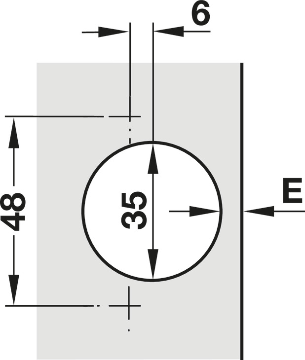 B-Ware (geprüft): Topfscharnier, Häfele Metalla 510 A/SM 110°, Eckanschlag  für Holztüren, für Standardanwendungen, Topfbefestigung: zum Schrauben, Bohrbild: 48/6 mm, (Vom Umtausch ausgeschlossen)