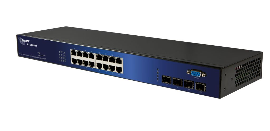 ALLNET Switch smart managed 16 Port Gigabit / 16x LAN / 4x SFP / Lüfterlos / 19" / "ALL-SG8420M"