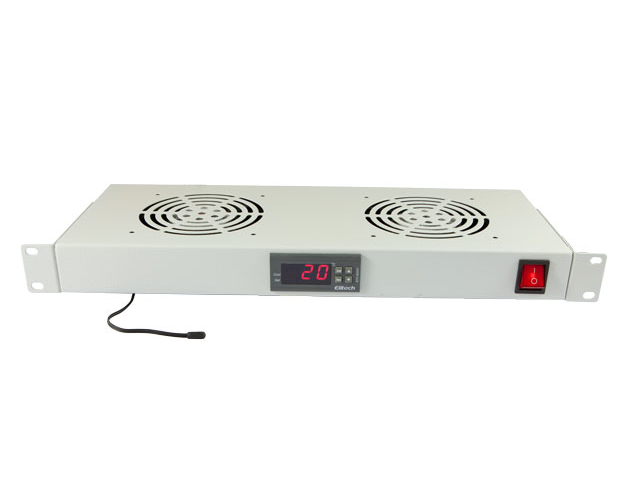 ALLNET 19"zbh. Lüftereinheit 2-fach mit Temperatureinheit, 1HE, Lichtgrau,